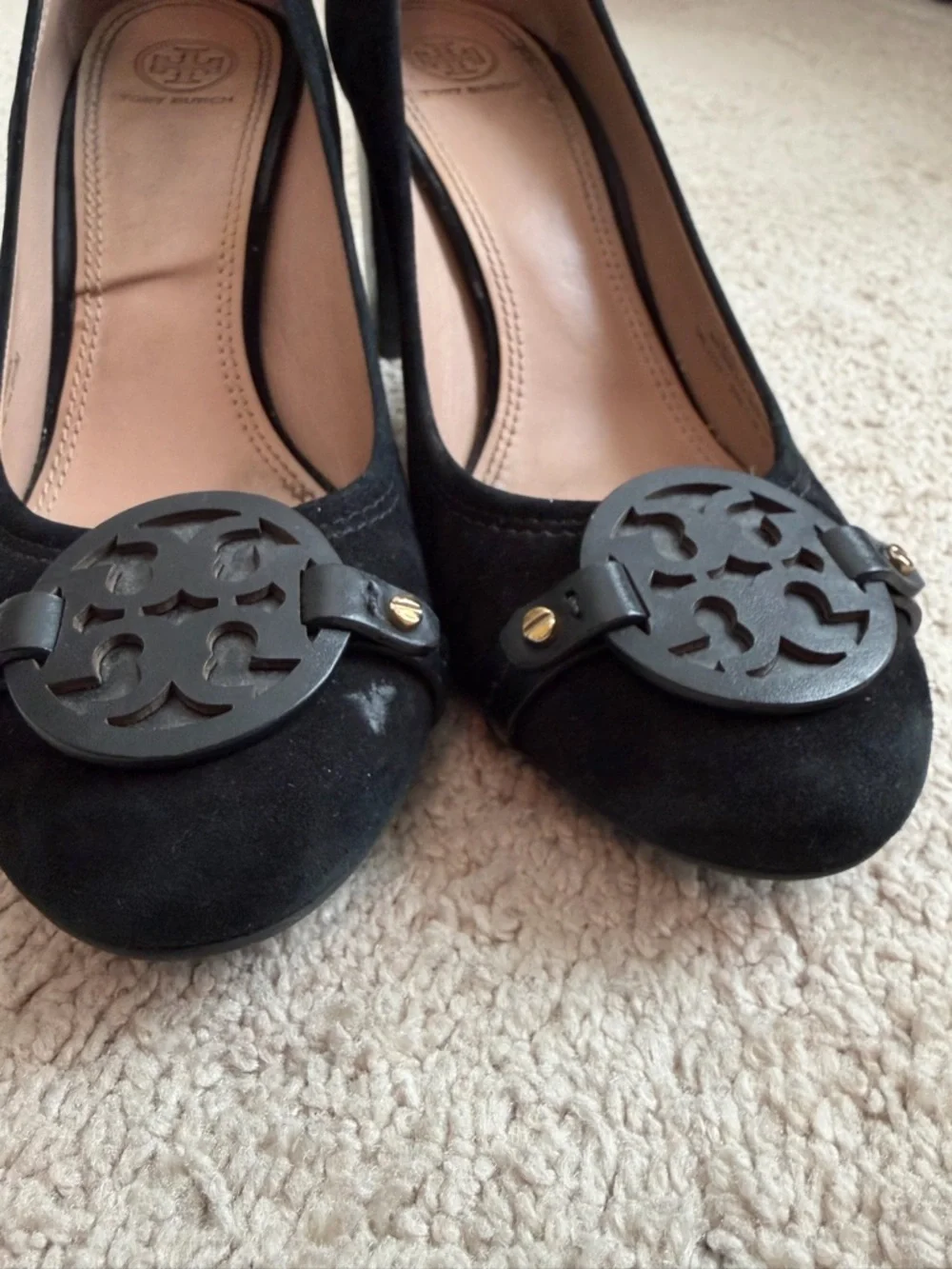 Tory Burch Mini Miller Black Suede Leather Pump Women's Size 9.5